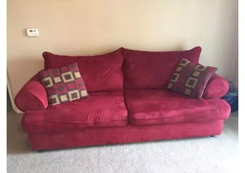 Red suede cloth couch